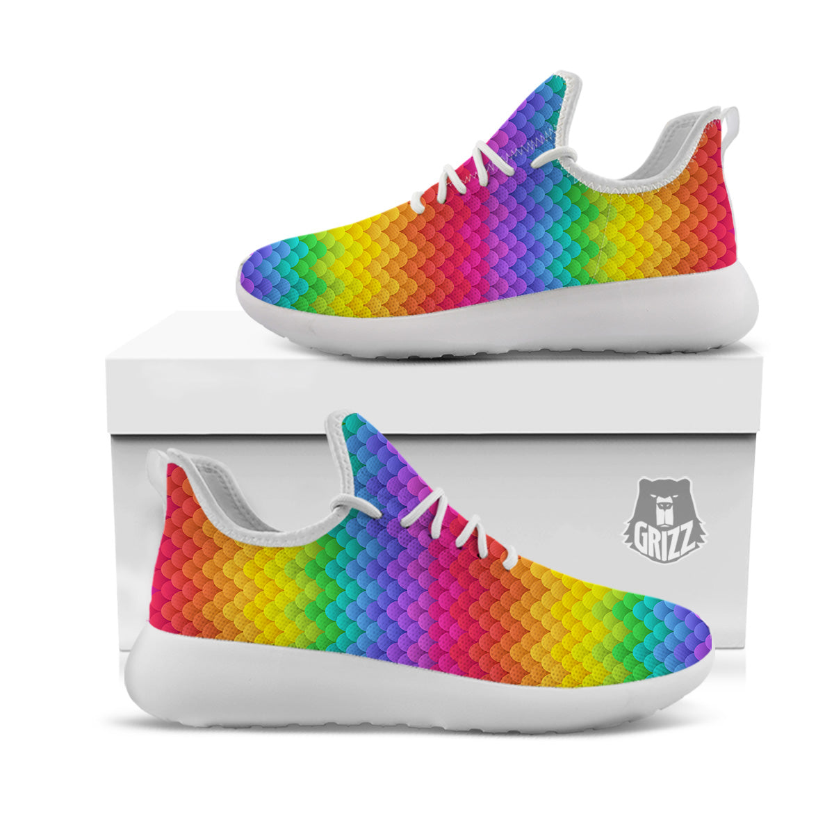 Rainbow Light Blobs Print Pattern White Athletic Shoes-grizzshop