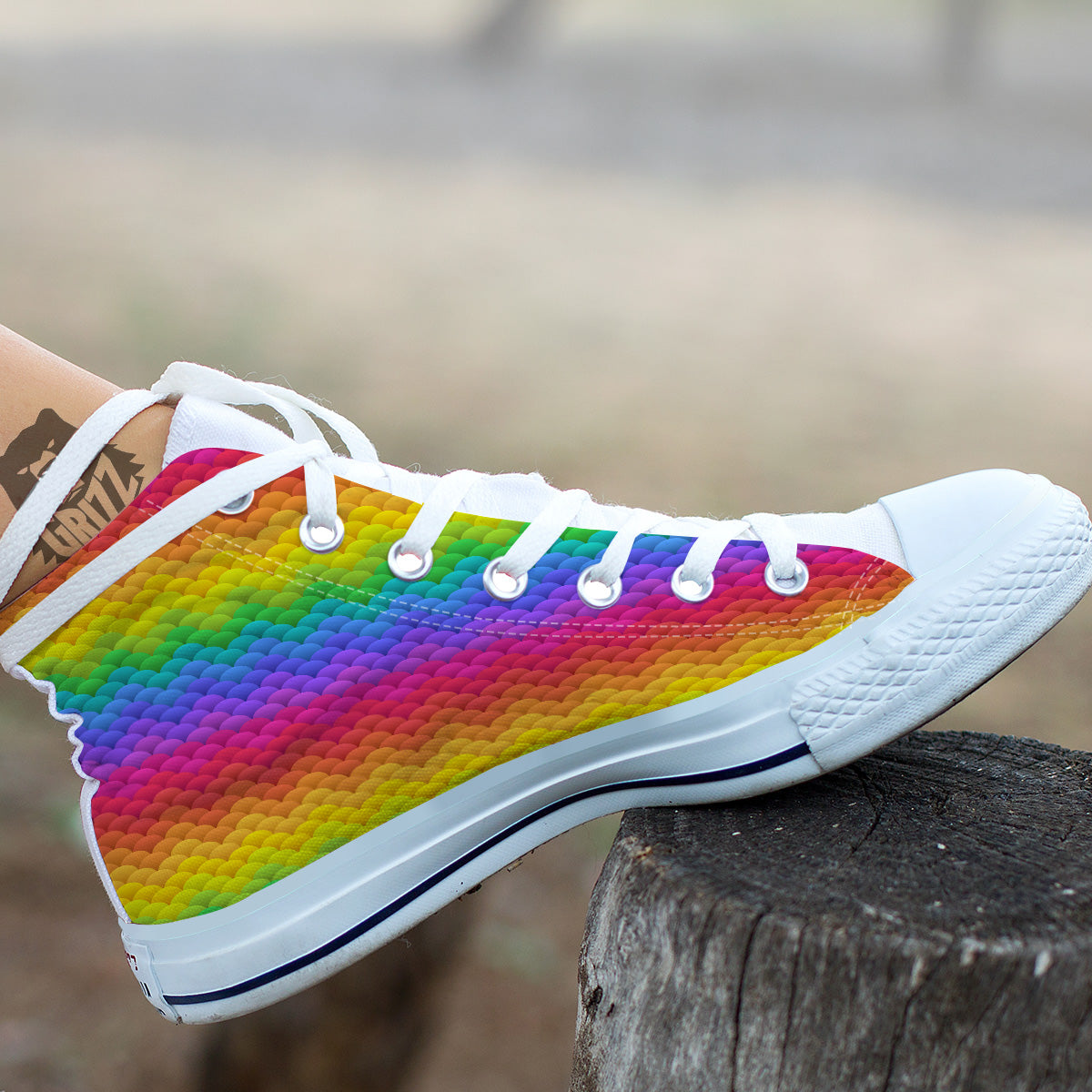 Rainbow Light Blobs Print Pattern White High Top Shoes-grizzshop