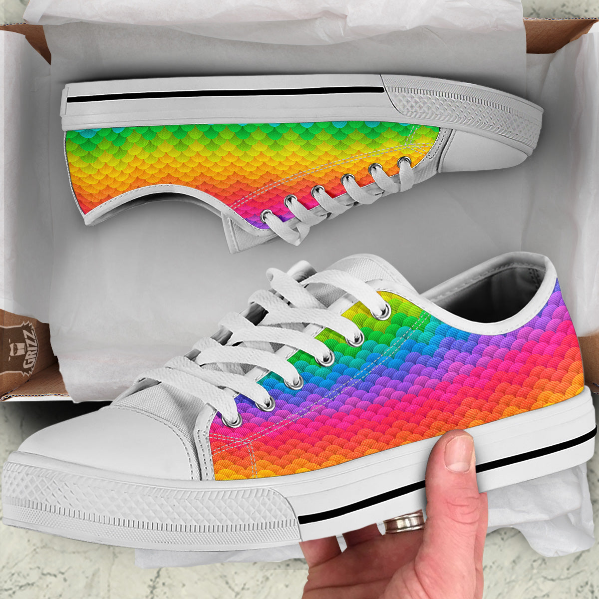 Rainbow Light Blobs Print Pattern White Low Top Shoes-grizzshop