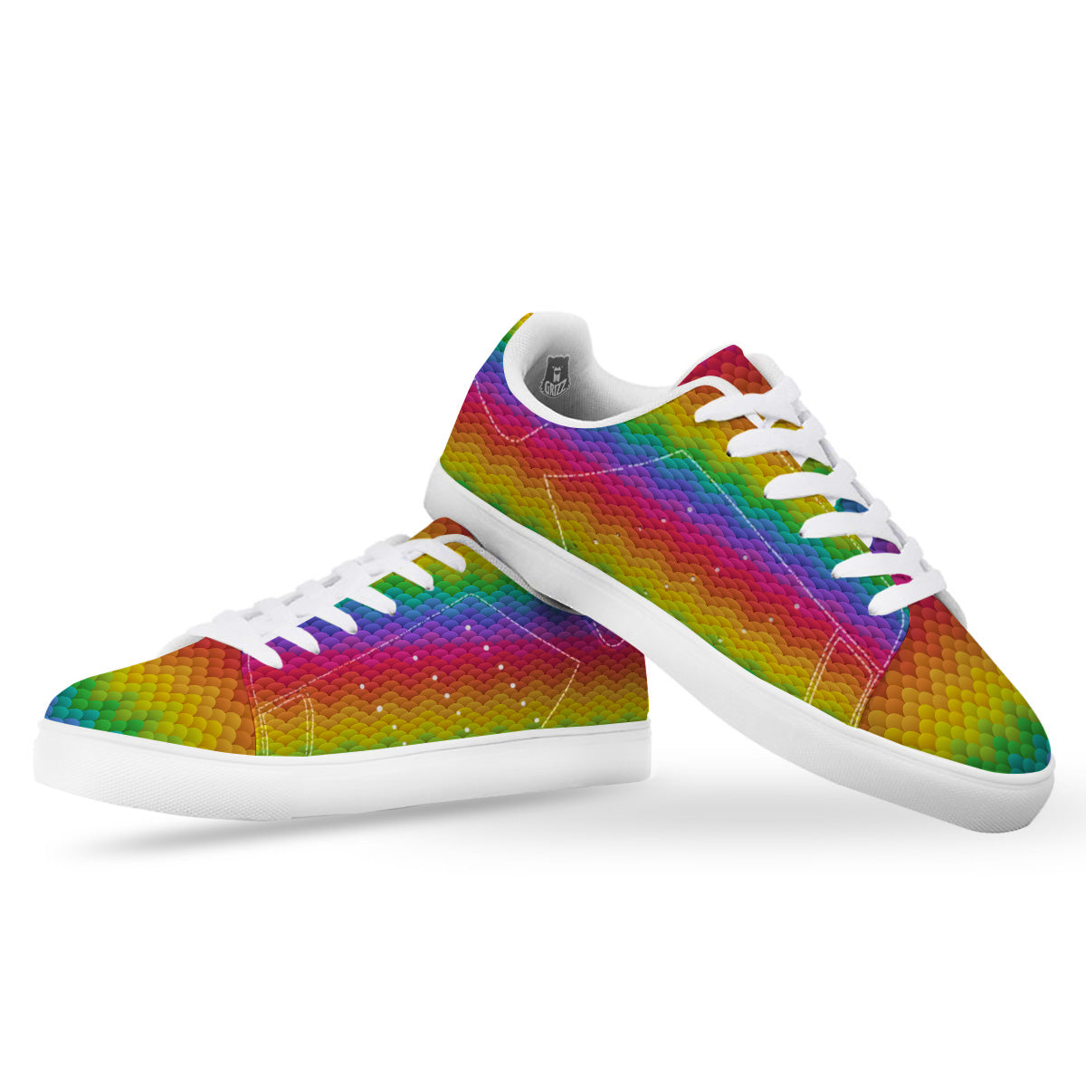 Rainbow Light Blobs Print Pattern White Low Top Sneakers-grizzshop