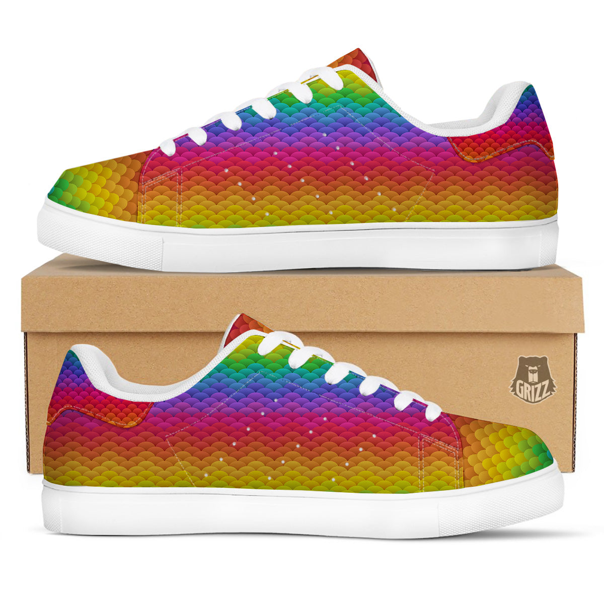 Rainbow Light Blobs Print Pattern White Low Top Sneakers-grizzshop