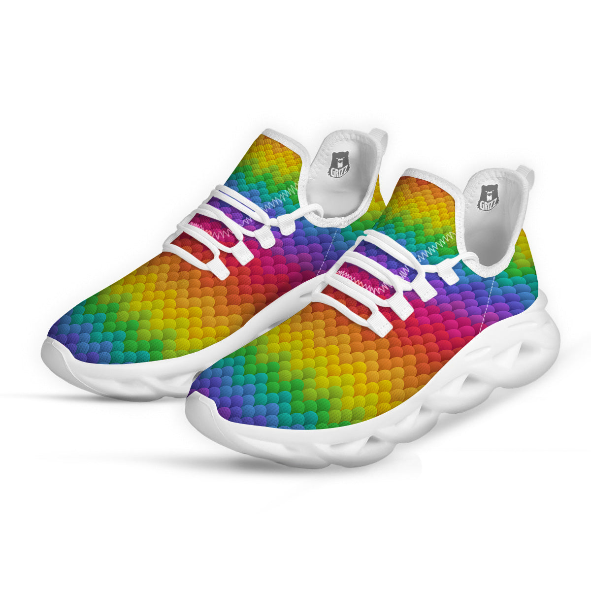 Rainbow Light Blobs Print Pattern White Running Shoes-grizzshop
