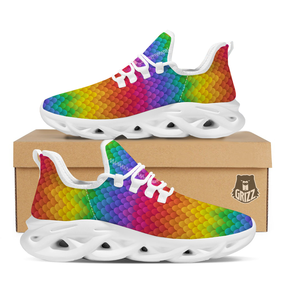 Rainbow Light Blobs Print Pattern White Running Shoes-grizzshop