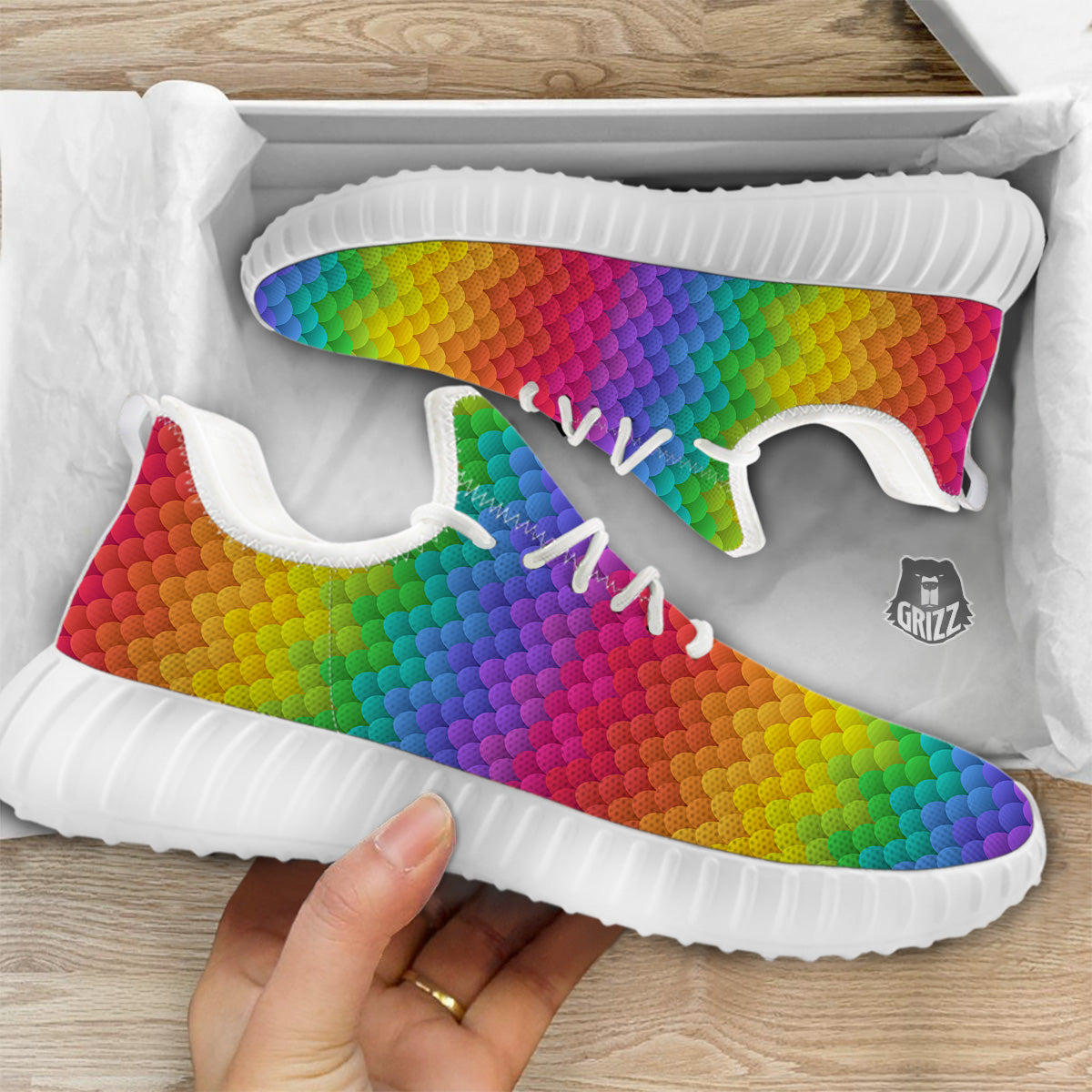 Rainbow Light Blobs Print Pattern White Walking Shoes-grizzshop