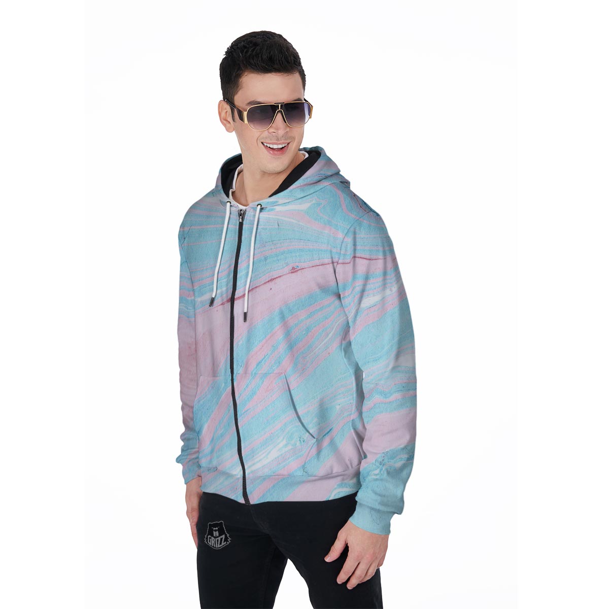Rainbow Marble Men's Zip Up Hoodie-grizzshop