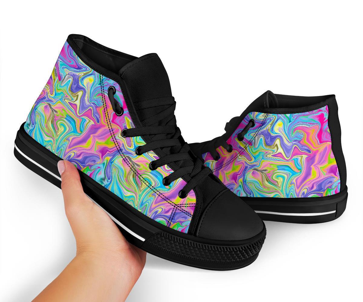 Rainbow Marble Pattern Print Men Women's High Top Shoes-grizzshop