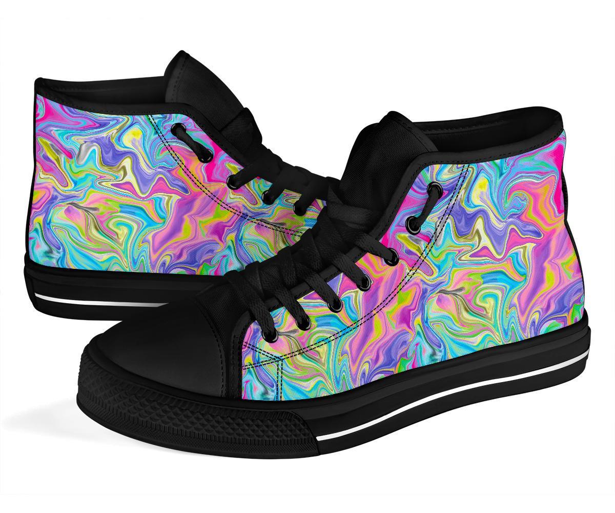 Rainbow Marble Pattern Print Men Women's High Top Shoes-grizzshop