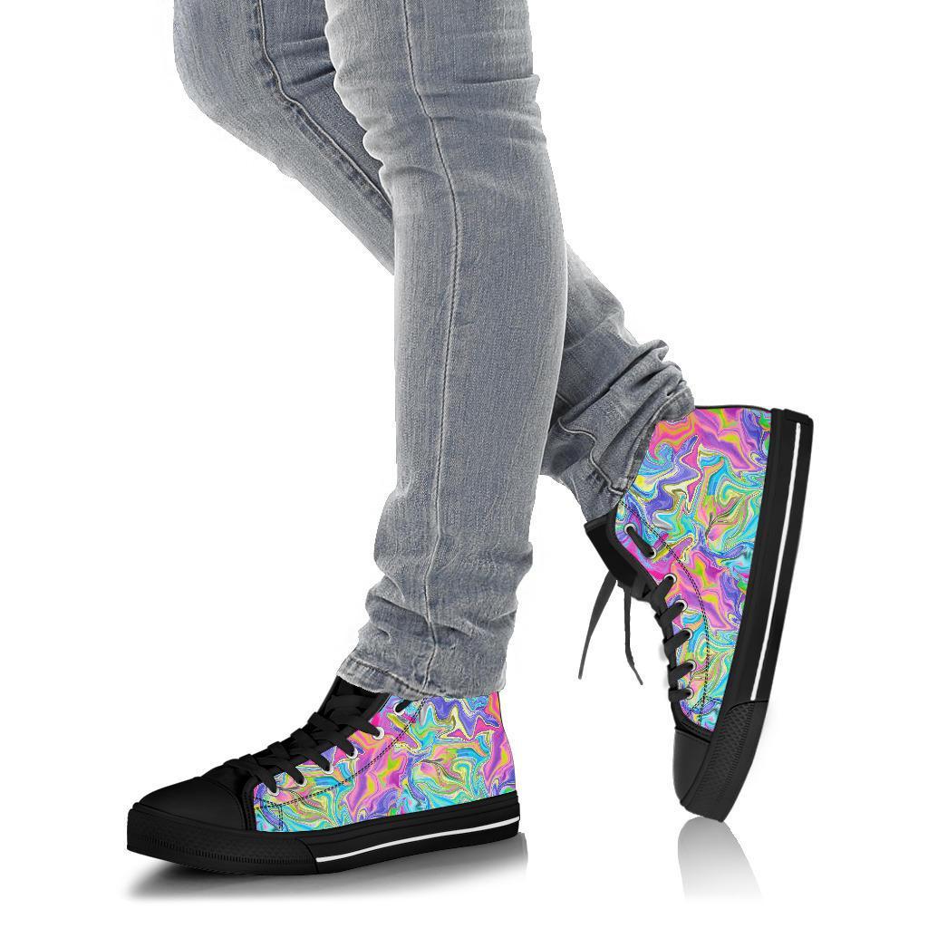Rainbow Marble Pattern Print Men Women's High Top Shoes-grizzshop