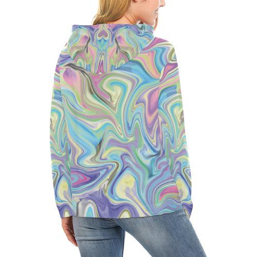 Rainbow Marble Pattern Print Women Pullover Hoodie-grizzshop