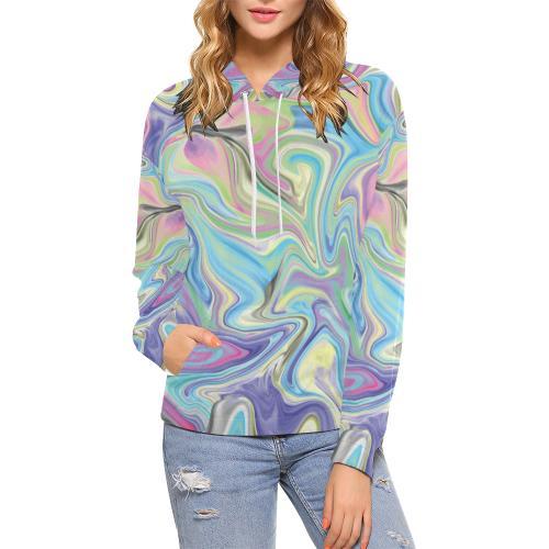 Rainbow Marble Pattern Print Women Pullover Hoodie-grizzshop