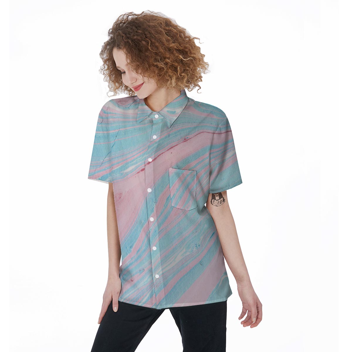 Rainbow Marble Women's Short Sleeve Shirts-grizzshop