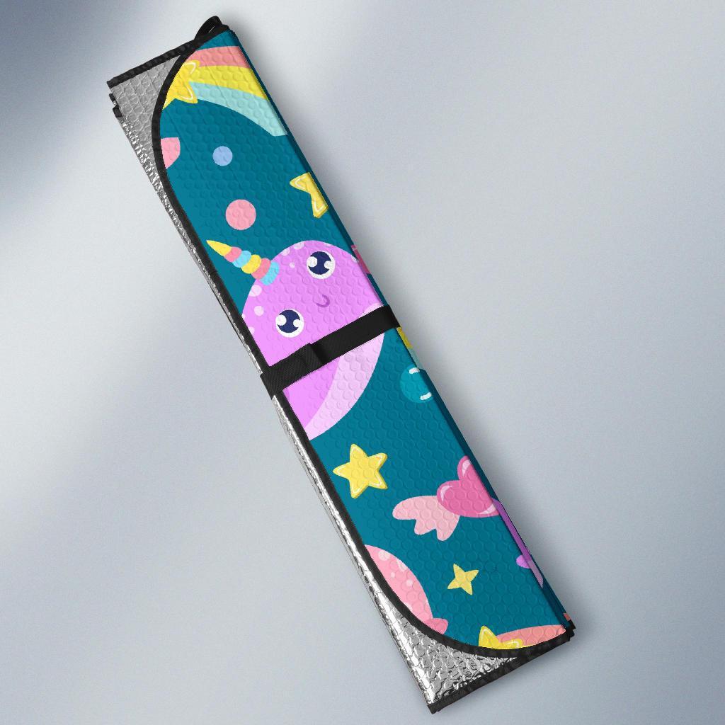 Rainbow Narwhal Pattern Print Car Sun Shade-grizzshop