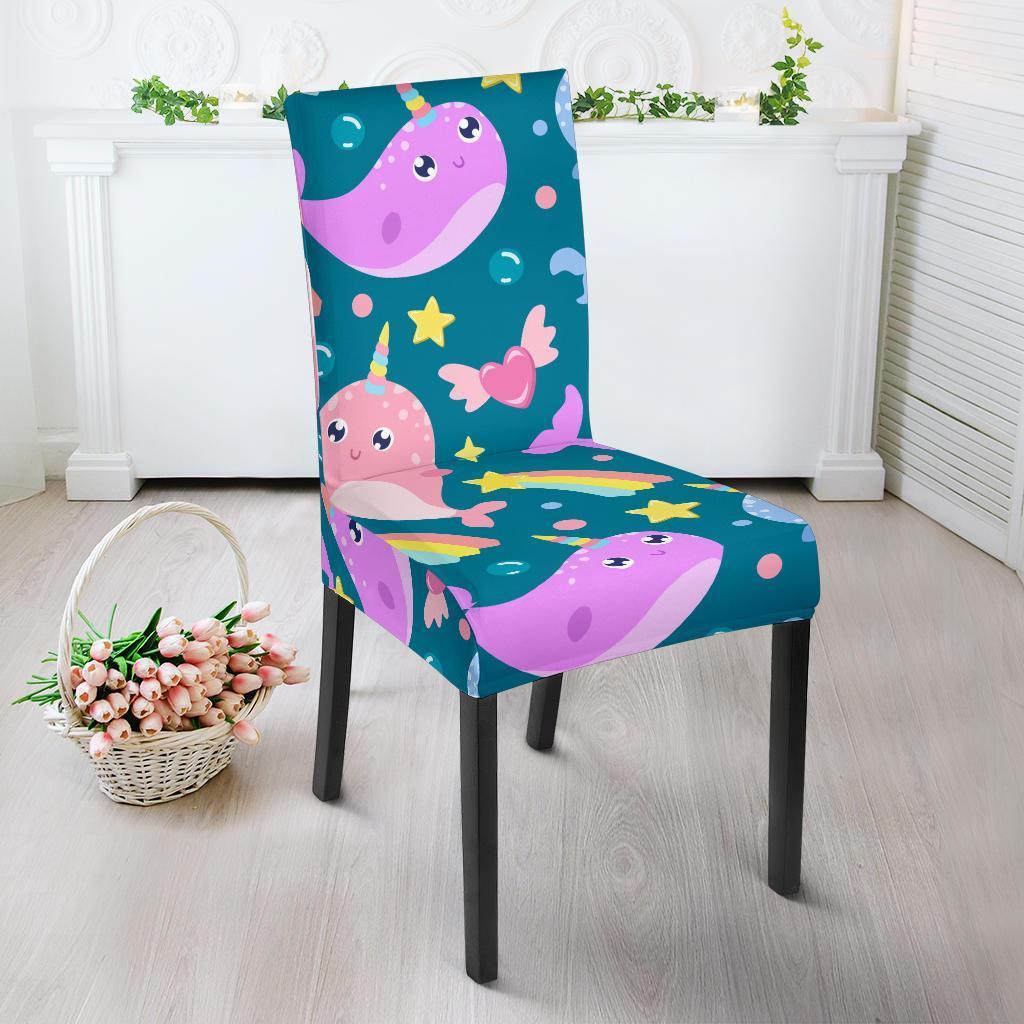 Rainbow Narwhal Pattern Print Chair Cover-grizzshop