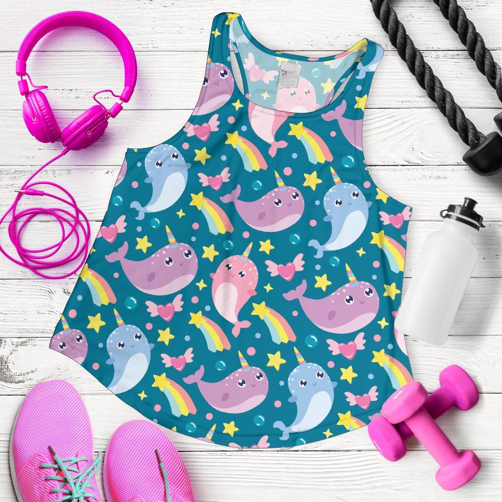 Rainbow Narwhal Pattern Print Racerback Tank Tops-grizzshop