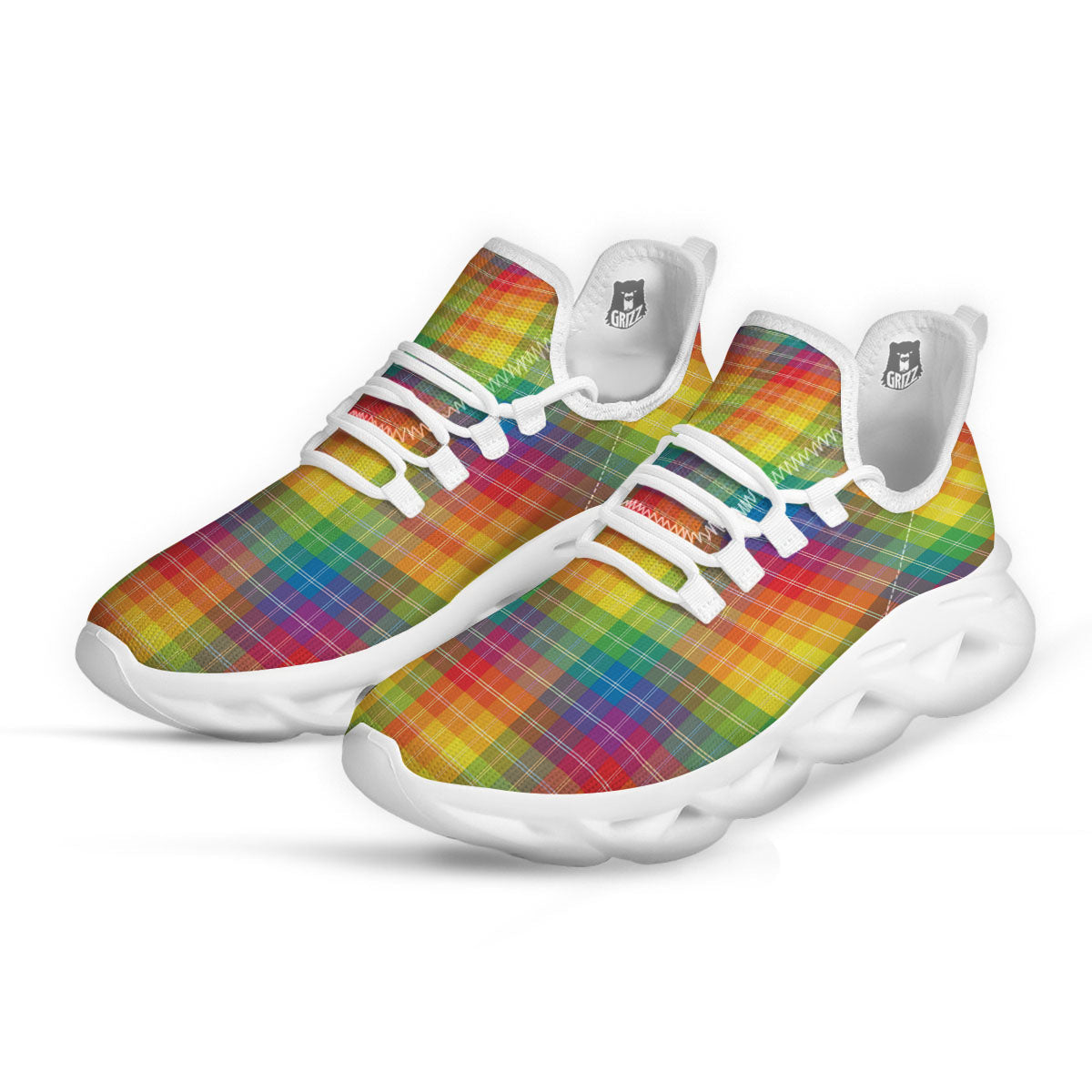 Rainbow Plaid LGBT Pride Print Pattern White Running Shoes-grizzshop