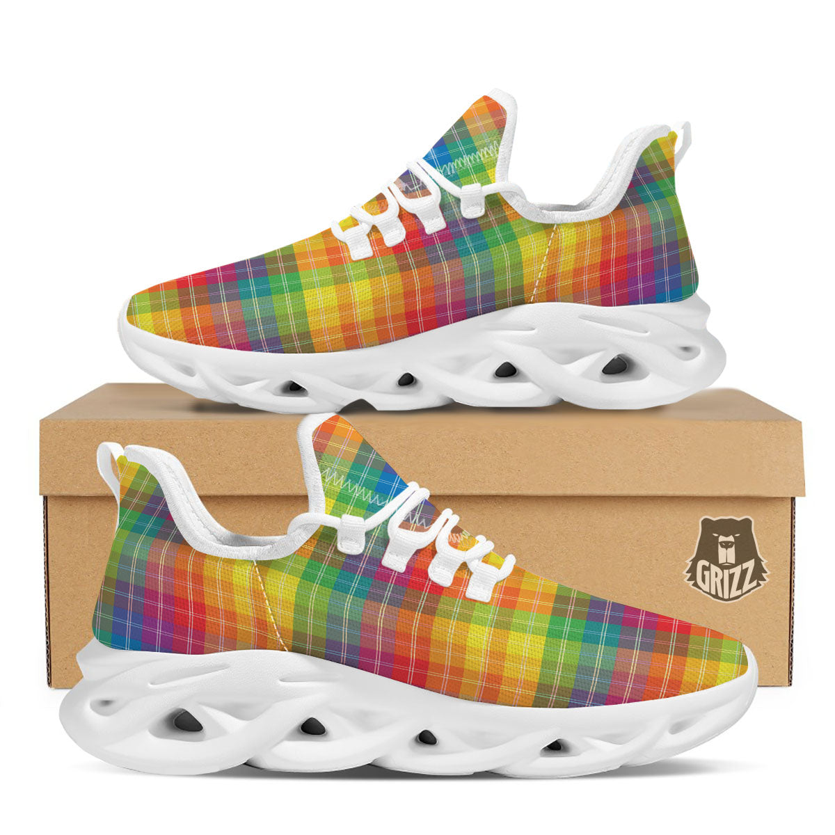 Rainbow Plaid LGBT Pride Print Pattern White Running Shoes-grizzshop