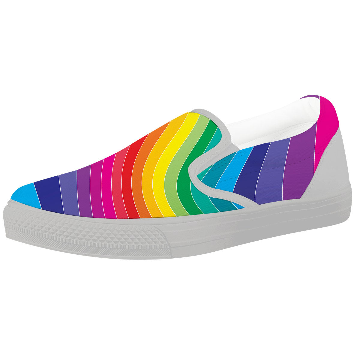 Rainbow Print White Slip On Shoes-grizzshop