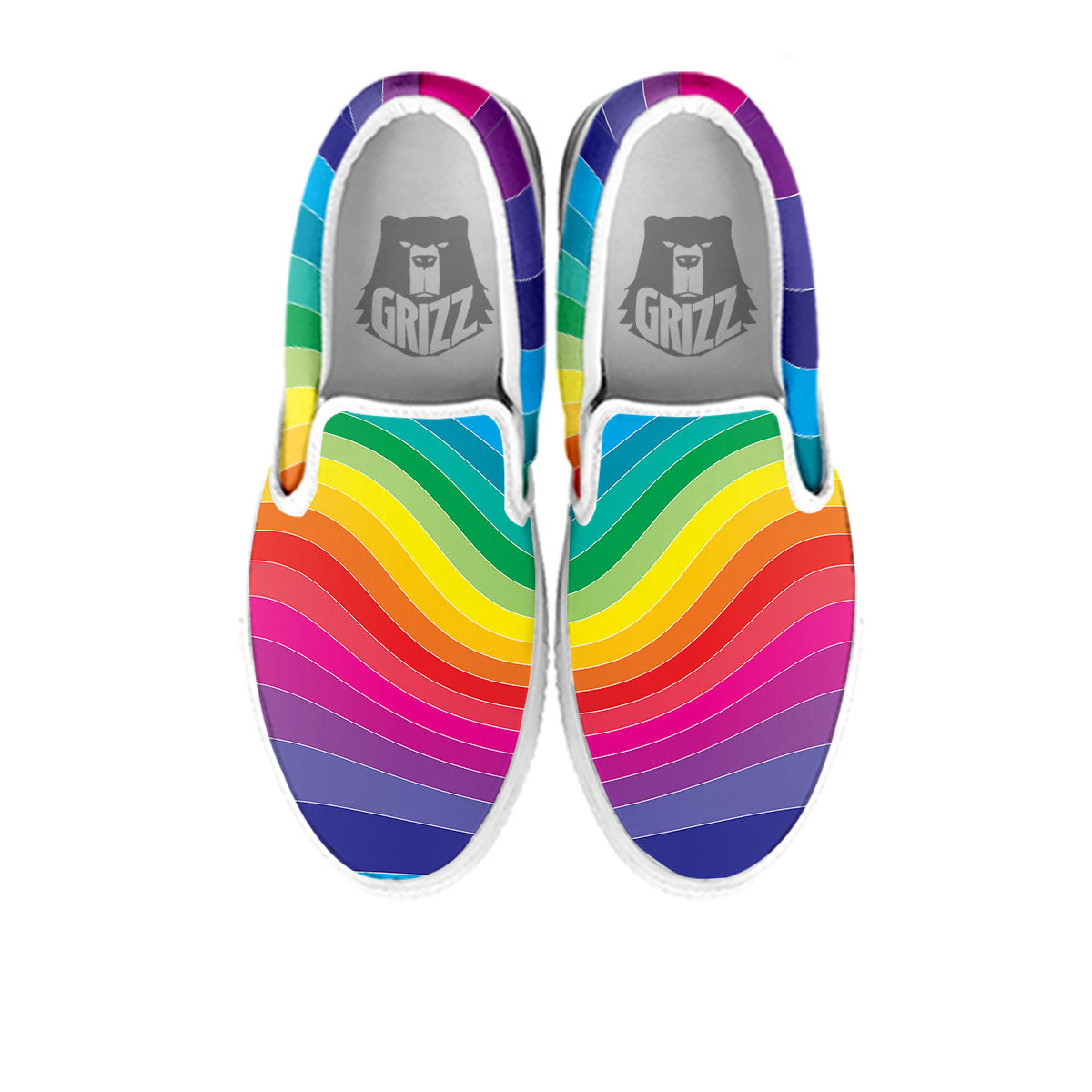 Rainbow Print White Slip On Shoes-grizzshop
