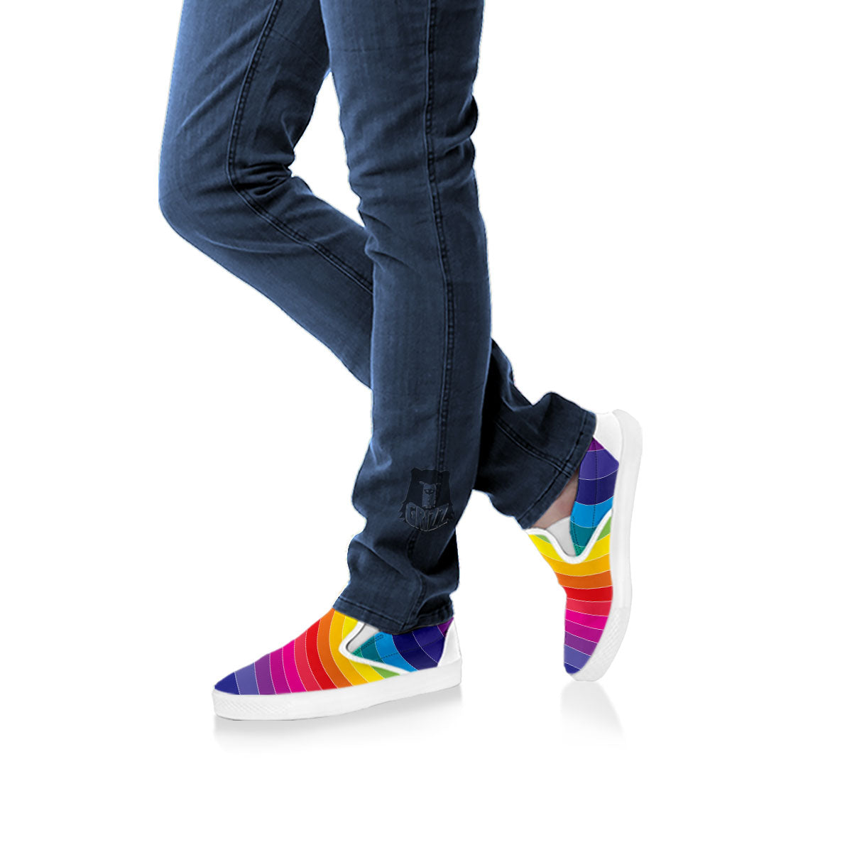 Rainbow Print White Slip On Shoes-grizzshop