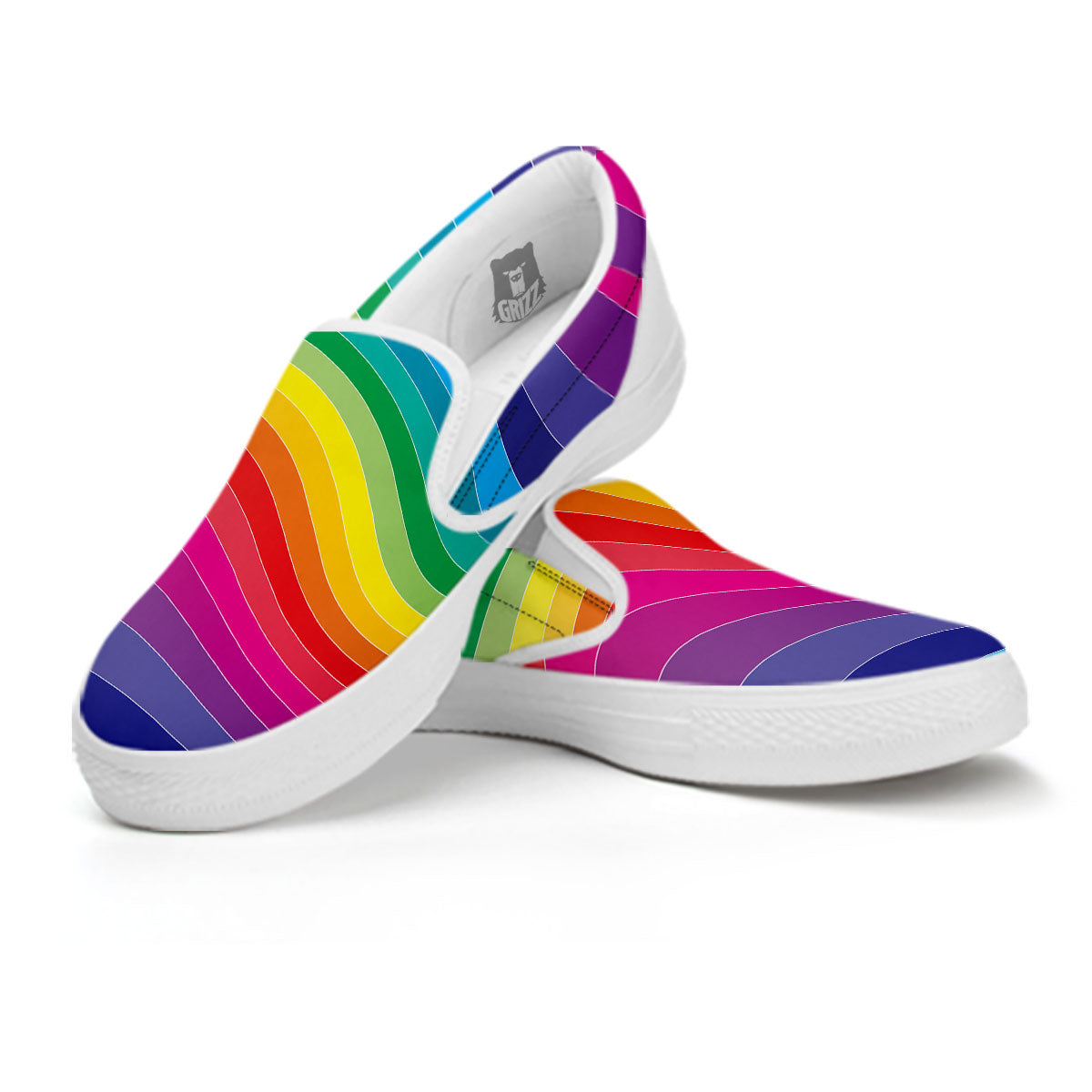 Rainbow Print White Slip On Shoes-grizzshop