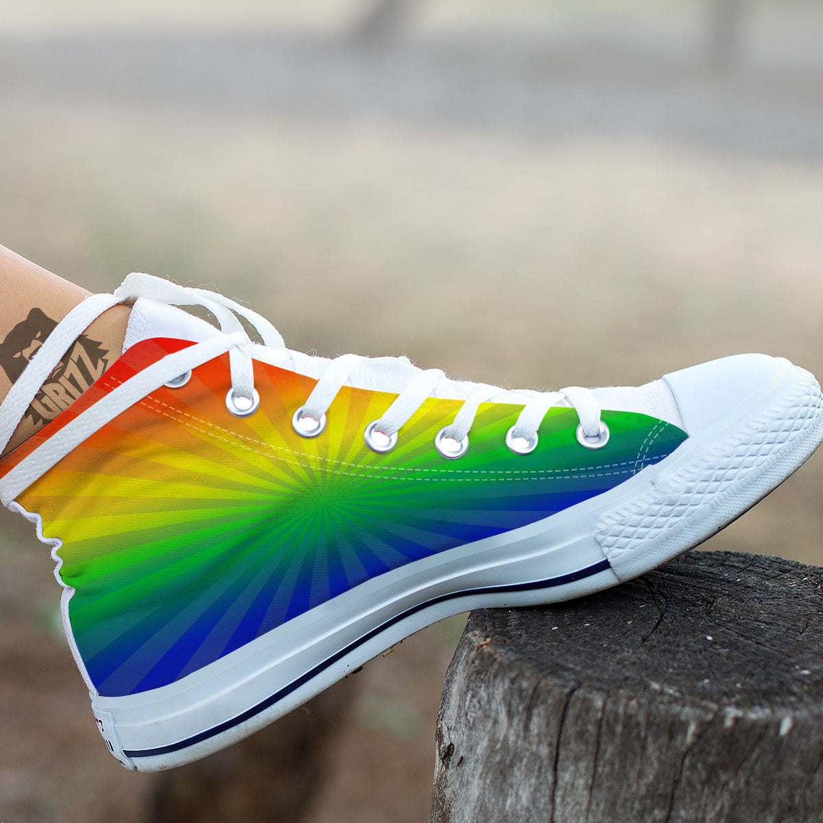 Rainbow Rays LGBT Pride Print White High Top Shoes-grizzshop