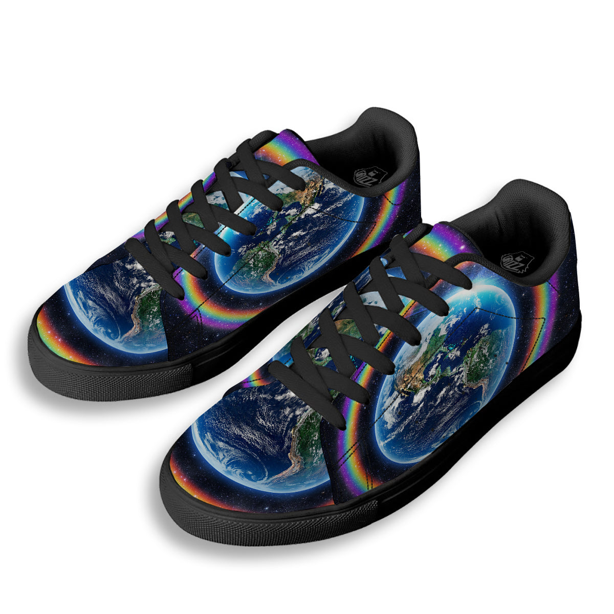 Rainbow The Earth Print Black Low Top Sneakers-grizzshop