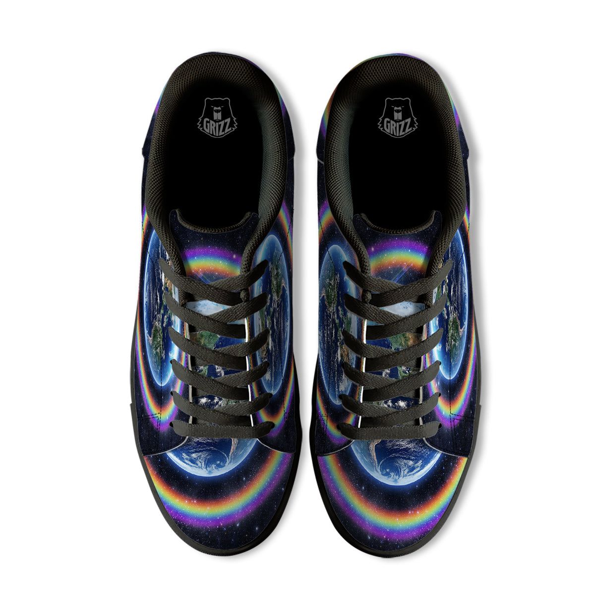 Rainbow The Earth Print Black Low Top Sneakers-grizzshop