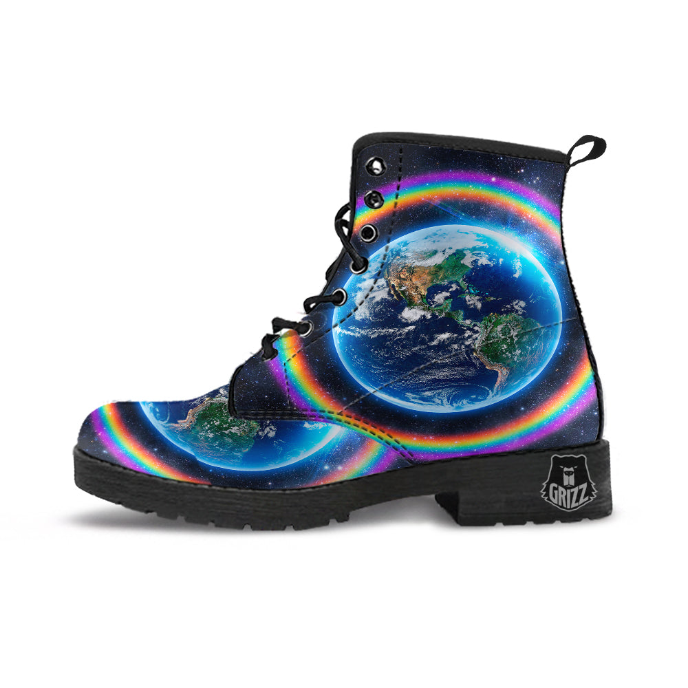 Rainbow The Earth Print Leather Boots-grizzshop