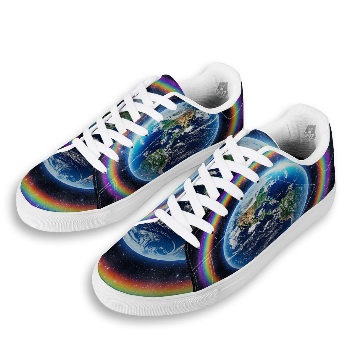Rainbow The Earth Print White Low Top Sneakers-grizzshop