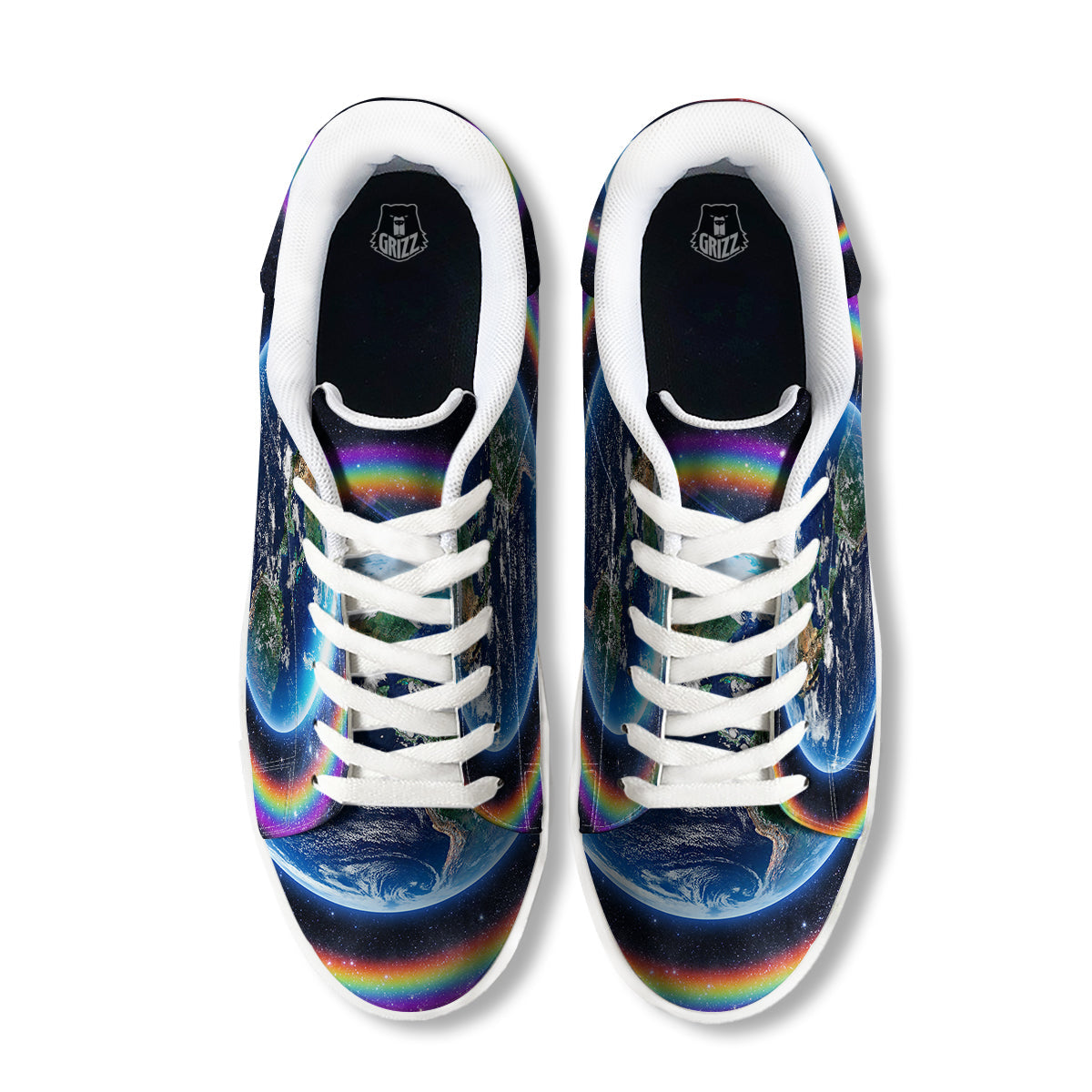 Rainbow The Earth Print White Low Top Sneakers-grizzshop
