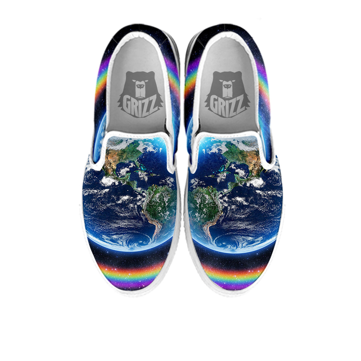 Rainbow The Earth Print White Slip On Shoes-grizzshop
