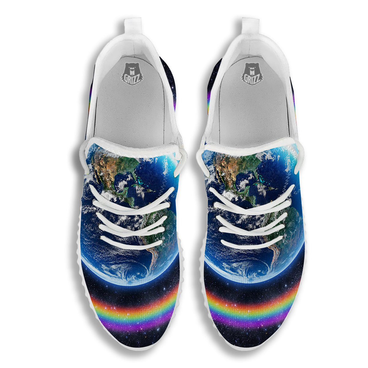 Rainbow The Earth Print White Walking Shoes-grizzshop