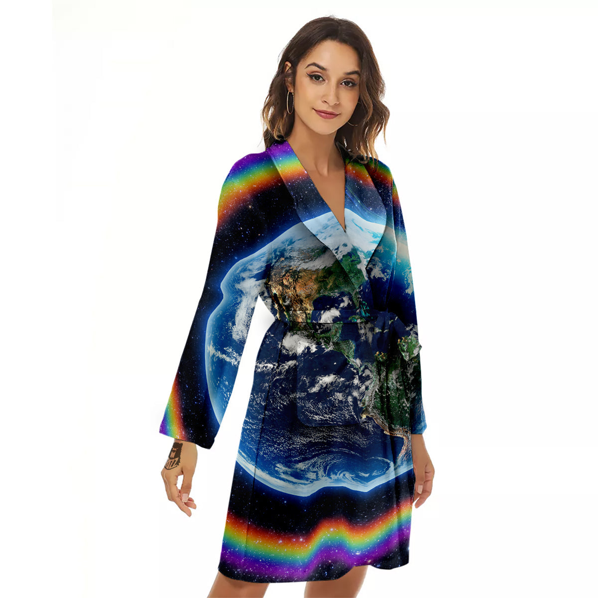 Rainbow The Earth Print Women's Robe-grizzshop