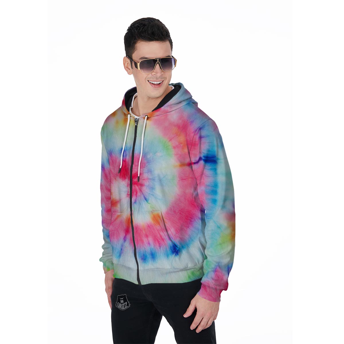 Rainbow Tie Dye Men's Zip Up Hoodie-grizzshop