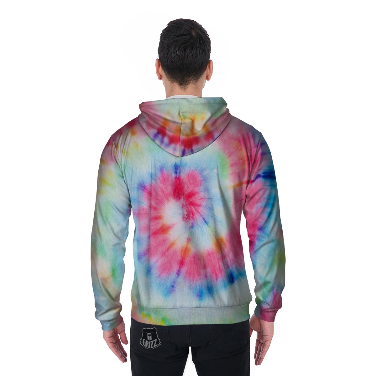 Rainbow Tie Dye Men's Zip Up Hoodie-grizzshop