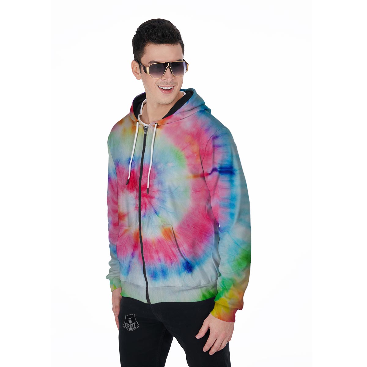 Rainbow Tie Dye Print Men's Zip Up Hoodie-grizzshop