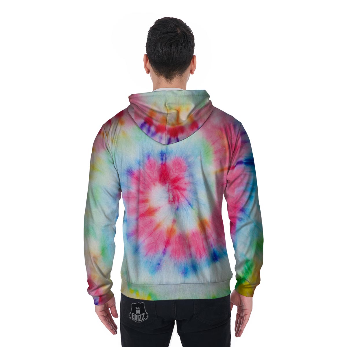 Rainbow Tie Dye Print Men's Zip Up Hoodie-grizzshop