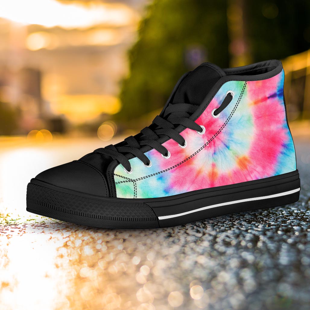 Rainbow Tie Dye Print Women's High Top Shoes-grizzshop