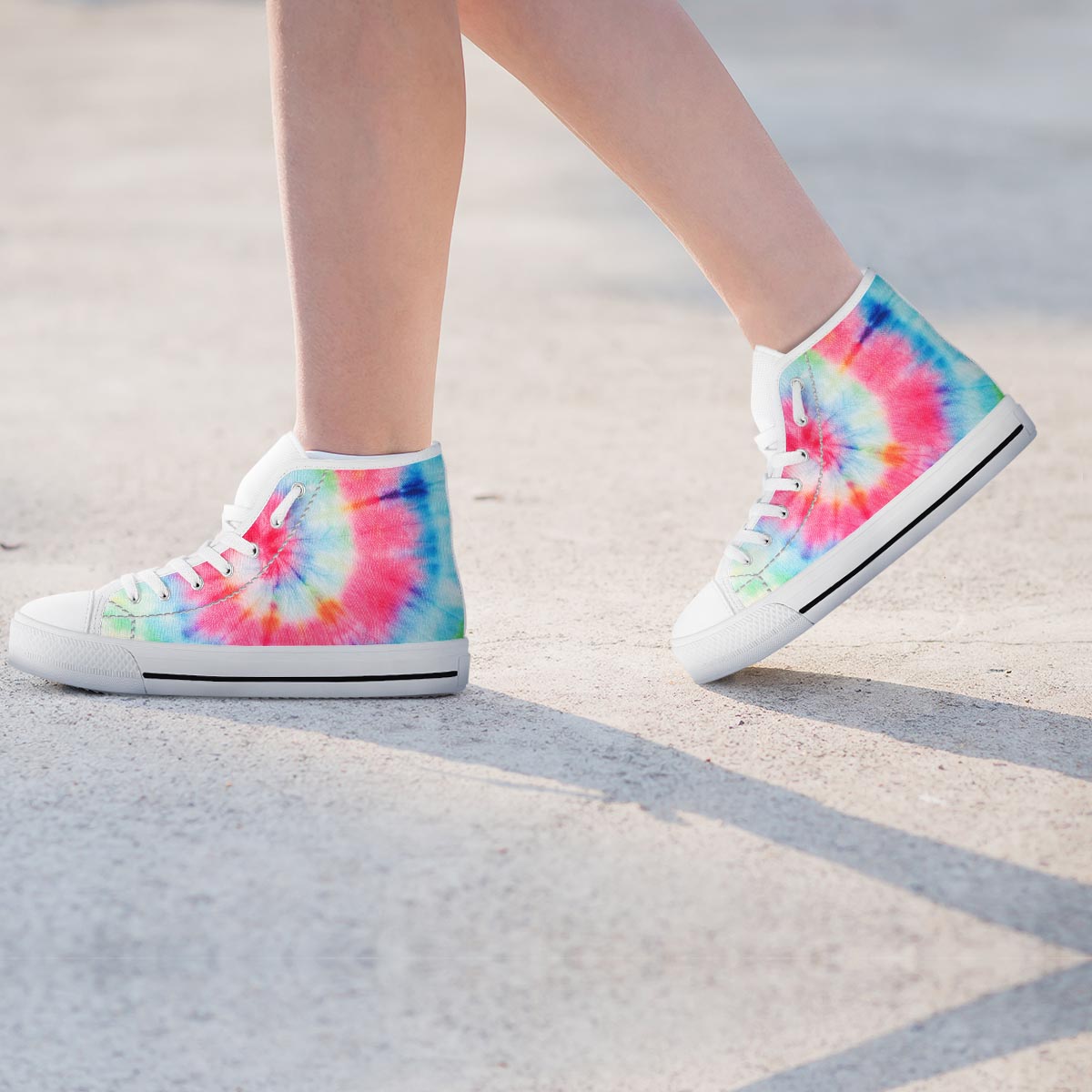 Rainbow Tie Dye Print Women's High Top Shoes-grizzshop