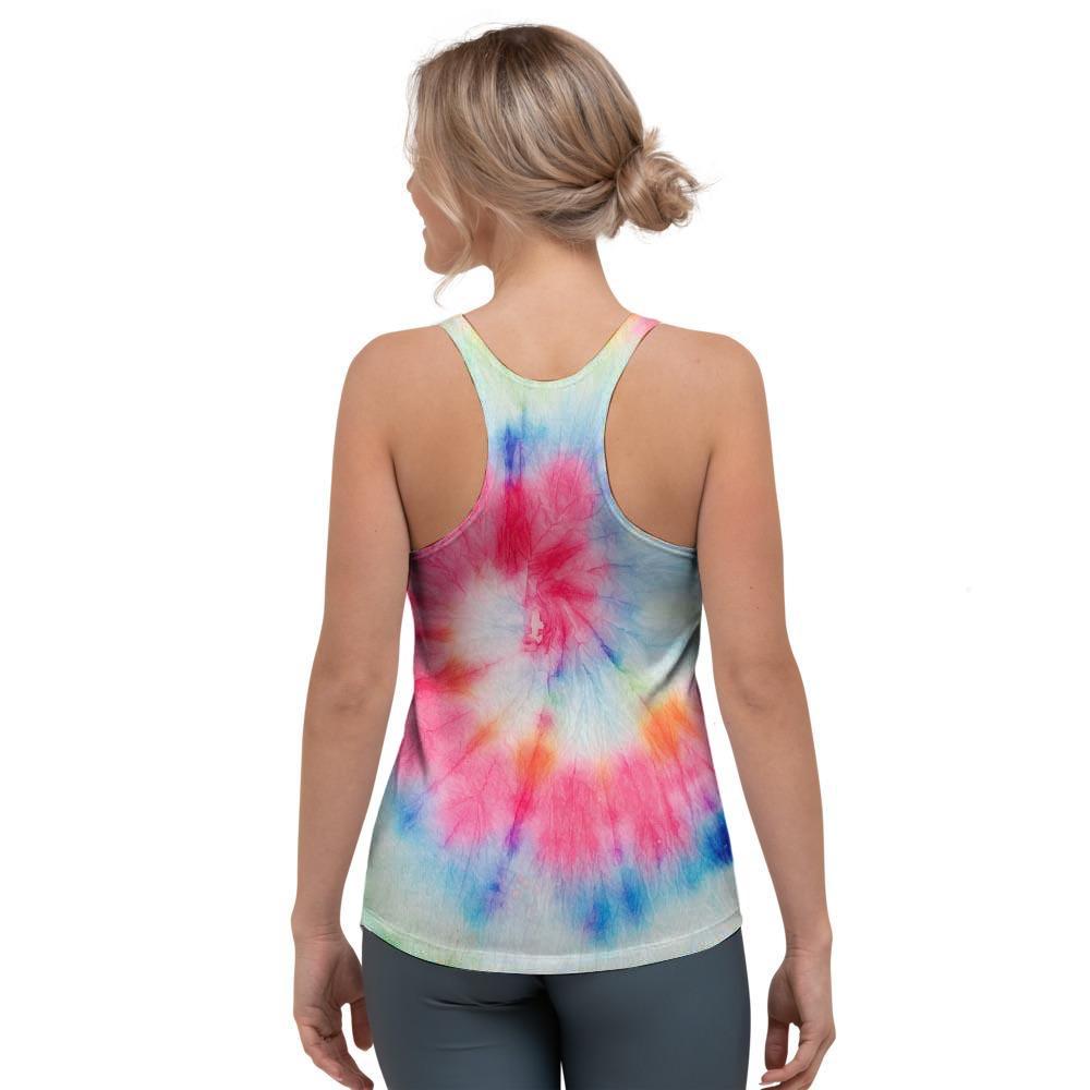 Rainbow Tie Dye Print Women's Racerback Tank Top-grizzshop
