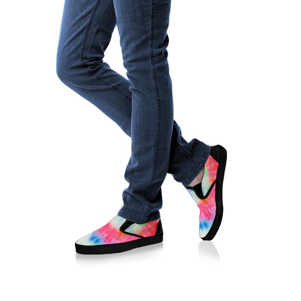 Rainbow Tie Dye Print Women's Slip On Sneakers-grizzshop