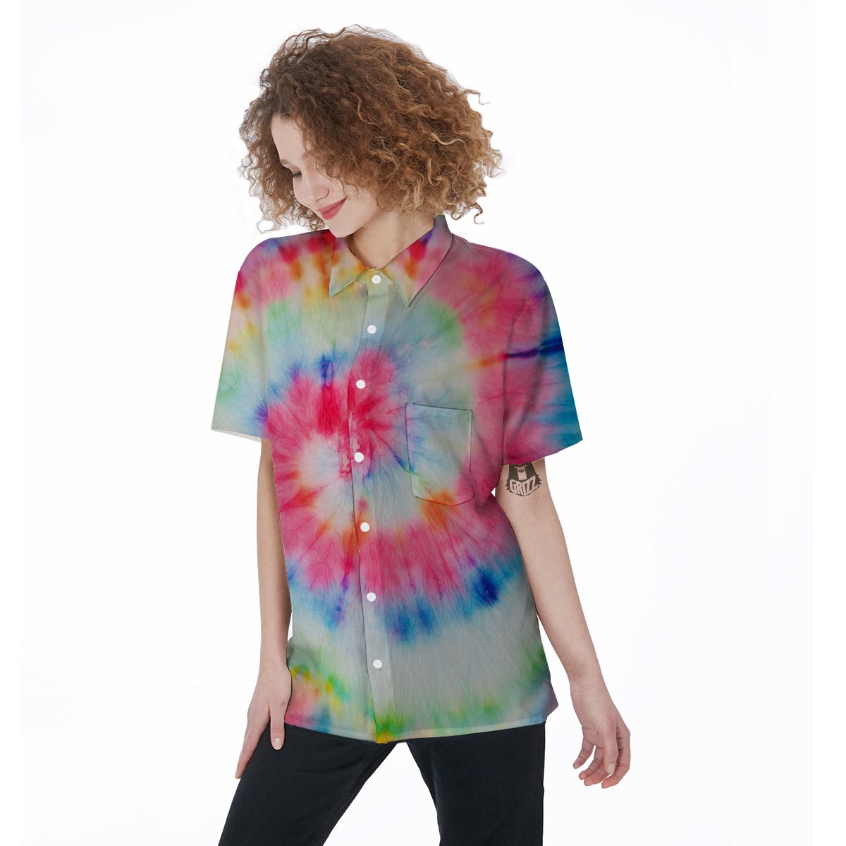 Rainbow Tie Dye Women's Short Sleeve Shirts-grizzshop