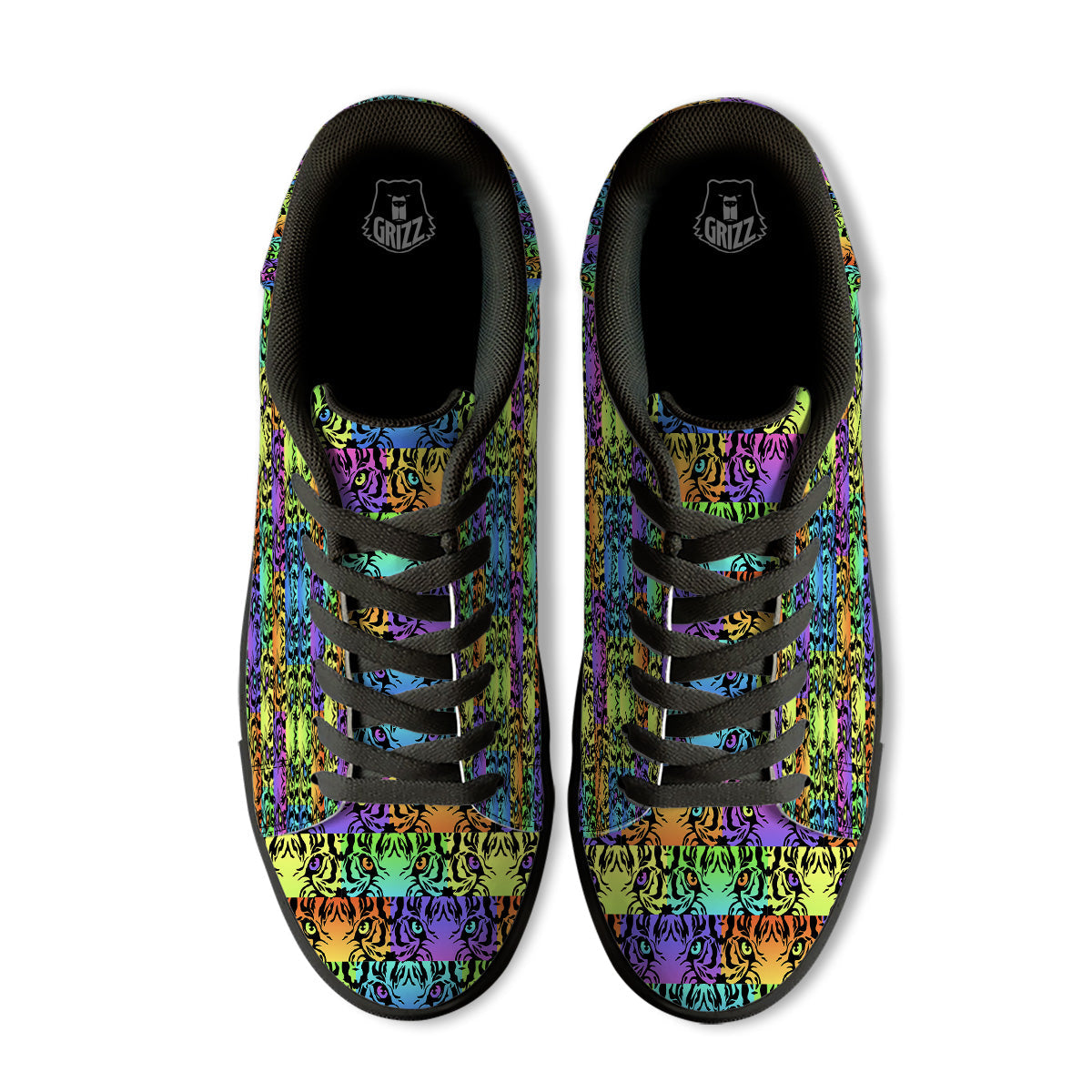 Rainbow Tiger Eyes Print Pattern Black Low Top Sneakers-grizzshop