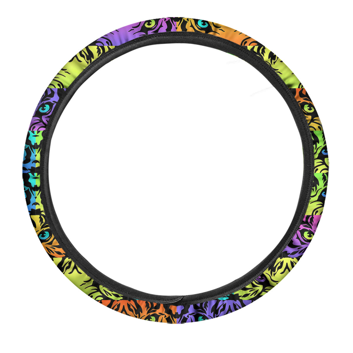 Rainbow Tiger Eyes Print Pattern Car Steering Wheel Cover-grizzshop