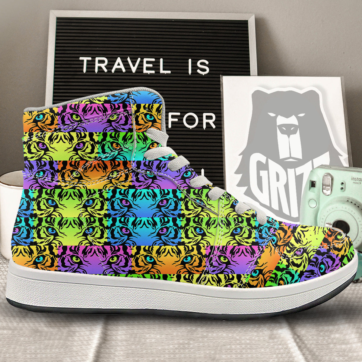 Rainbow Tiger Eyes Print Pattern High Top Sneakers-grizzshop