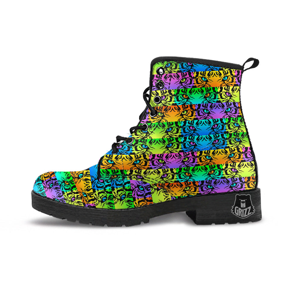 Rainbow Tiger Eyes Print Pattern Leather Boots-grizzshop
