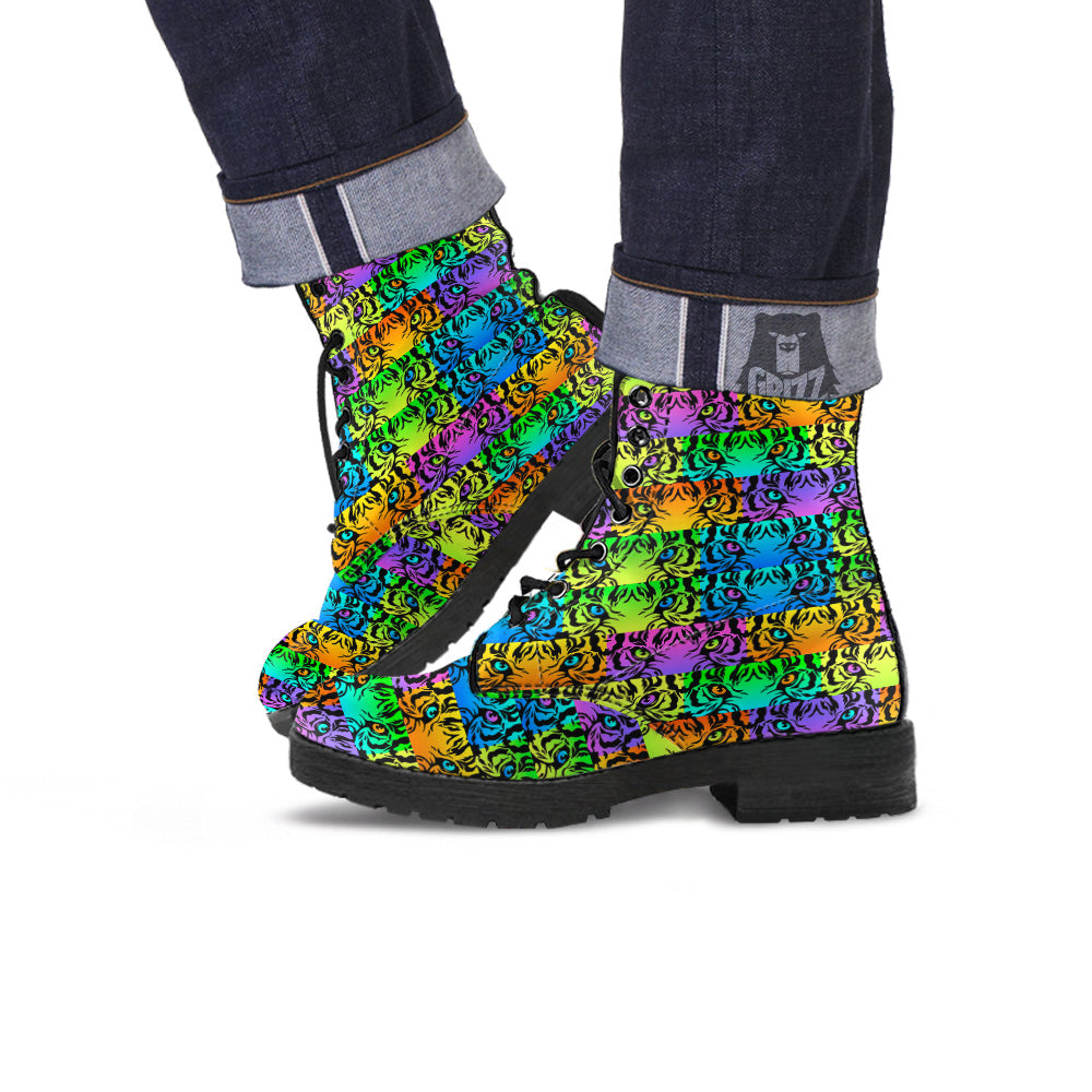 Rainbow Tiger Eyes Print Pattern Leather Boots-grizzshop
