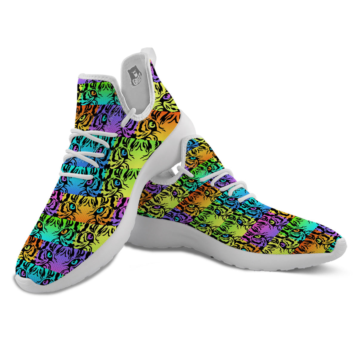 Rainbow Tiger Eyes Print Pattern White Athletic Shoes-grizzshop
