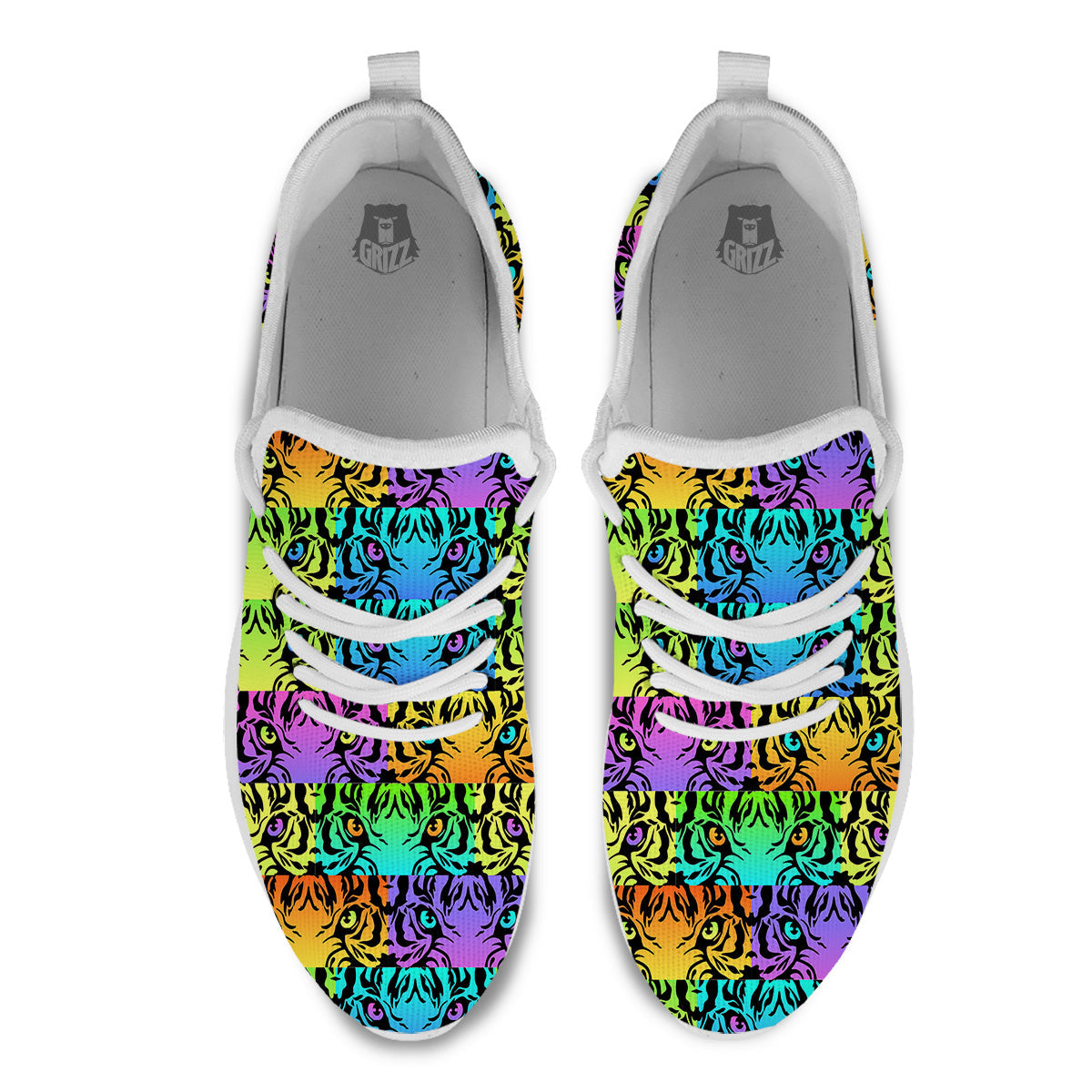 Rainbow Tiger Eyes Print Pattern White Athletic Shoes-grizzshop