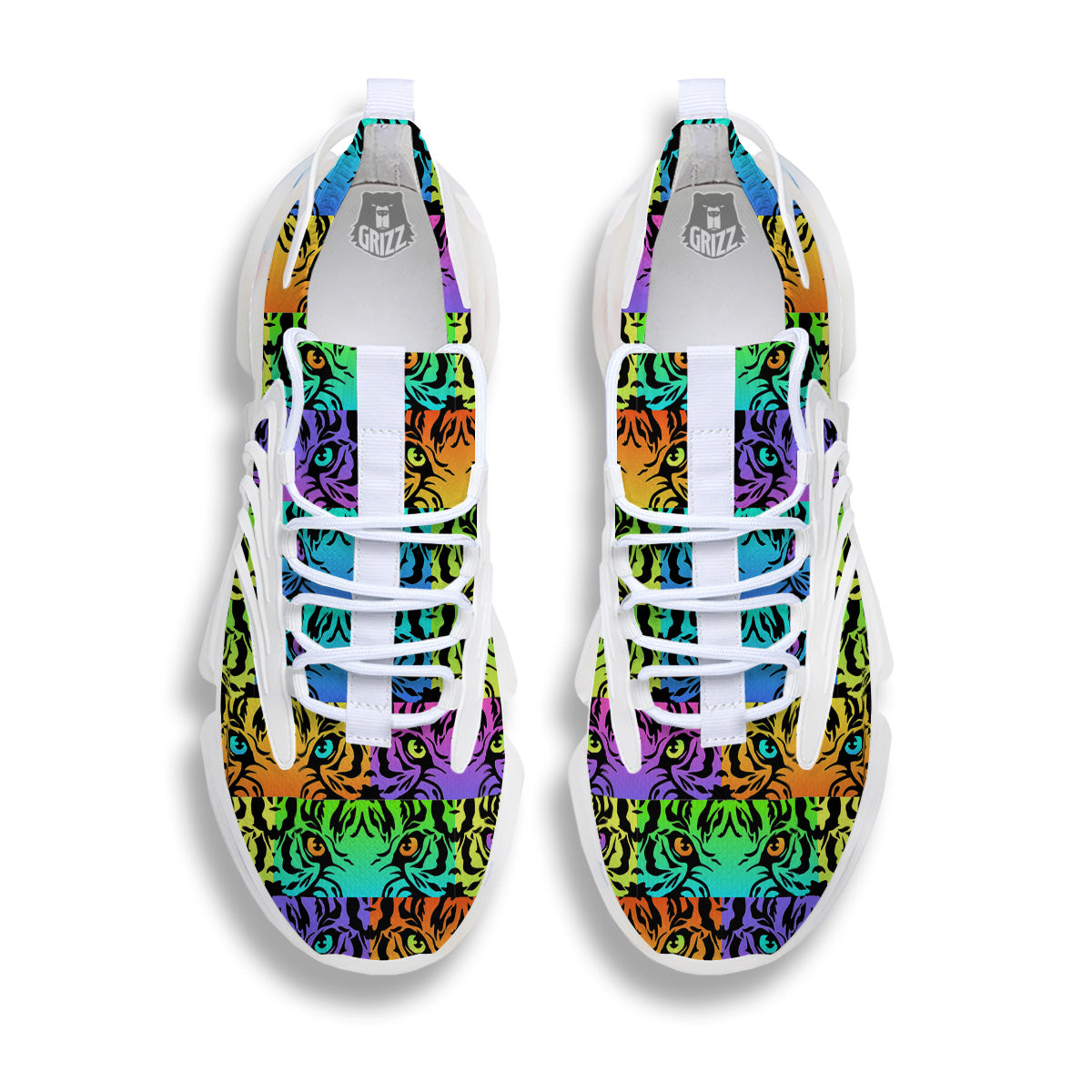 Rainbow Tiger Eyes Print Pattern White Gym Shoes-grizzshop
